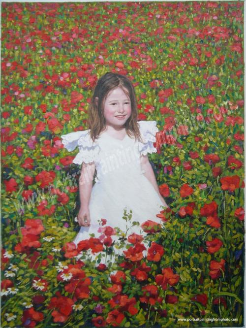 16 girl portrait in Poppies, oil painting on canvas 16